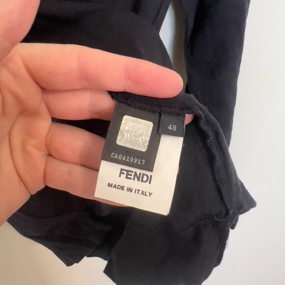 Men's Fendi Long Sleve Polo With Logo Size 48 Color Navy Blue - Picture 3 of 4